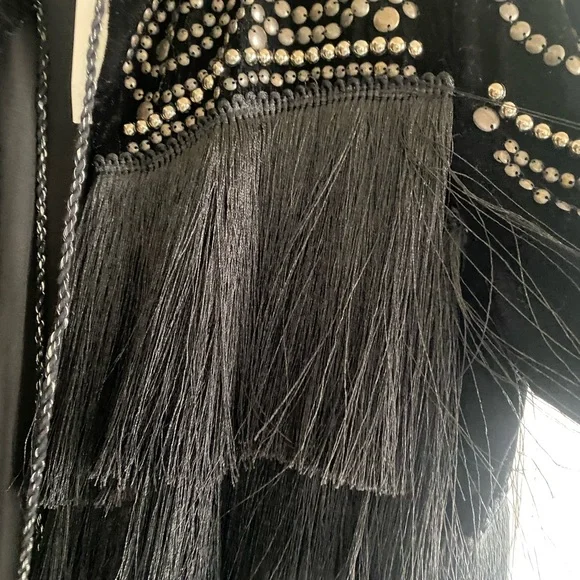 Zara Black Studded Fringe cropped jacket Blazer XL NEW! - Picture 3 of 5